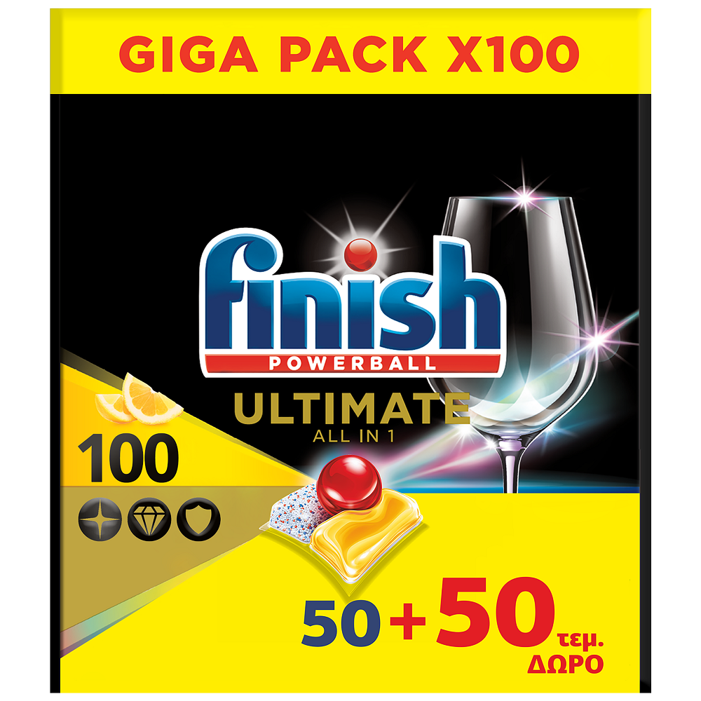 Ταμπλέτες Πλυντηρίου Πιάτων Λεμόνι All In 1 Ultimate Finish (50+50τεμ)