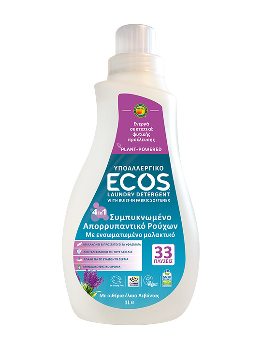 Υγρό απορρυπαντικό ρούχων Λεβάντα Ecos (33 Μεζ / 1lt)