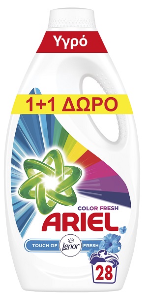 Liquid Laundry Detergent, Touch of Lenor Color, Ariel (2x28caps) 1+1 Free