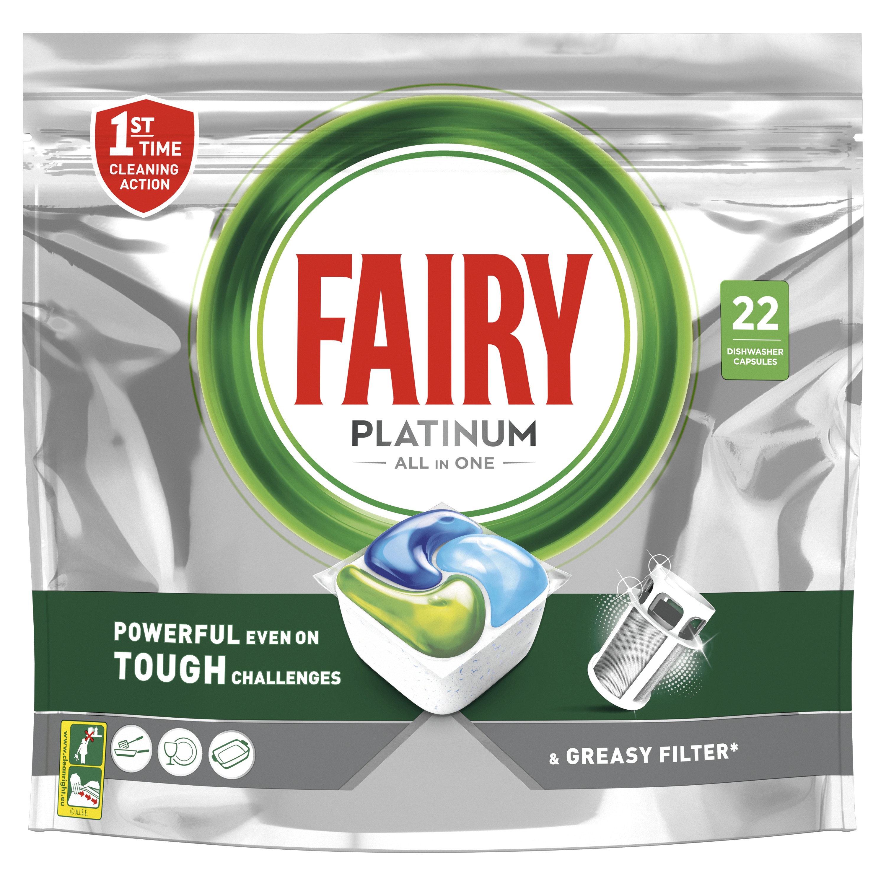 Κάψουλες Πλυντηρίου Πιάτων Regular Platinum All In One Fairy (22τεμ)