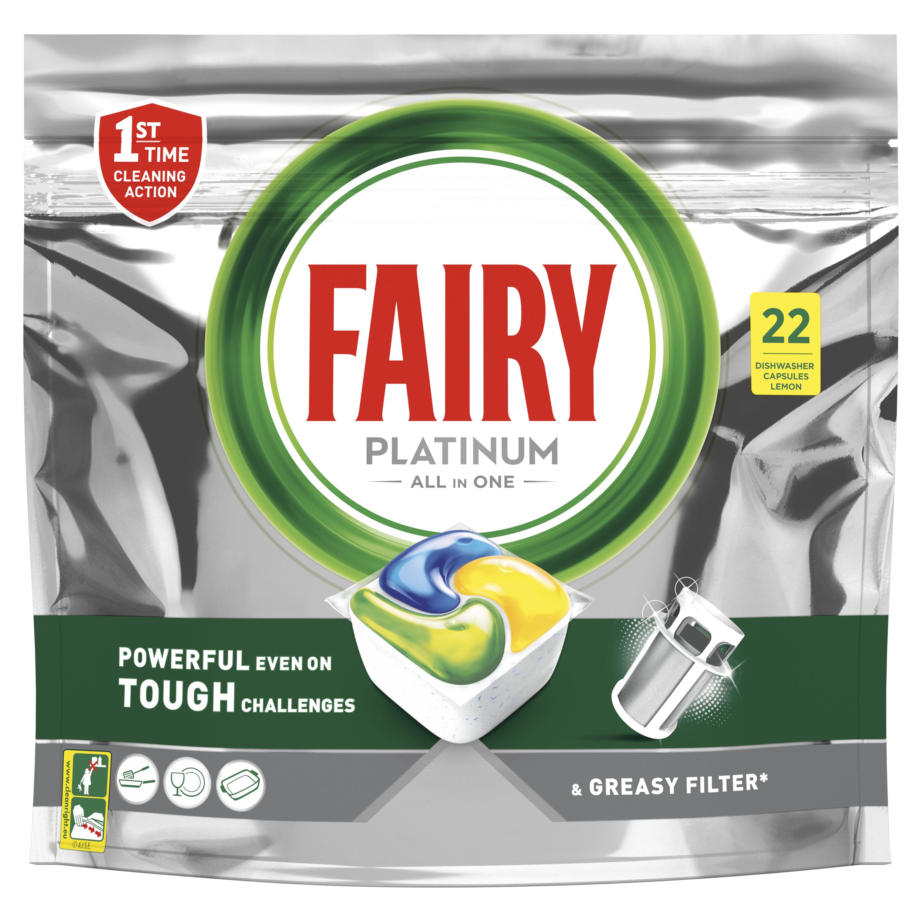 Κάψουλες Πλυντηρίου Πιάτων Λεμόνι Platinum All In One Fairy (22τεμ)