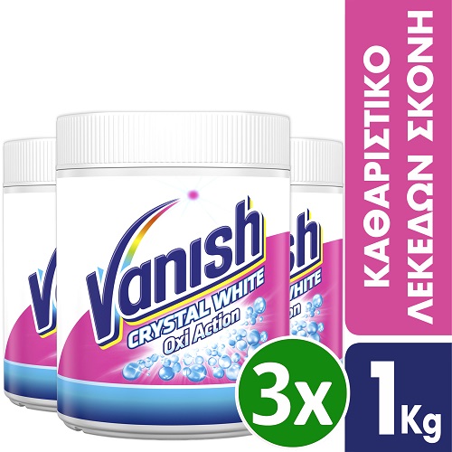 Ενισχυτική Σκόνη Πλύσης Oxi Action Crystal White Vanish (3x1kg) τα 3τεμ -40%
