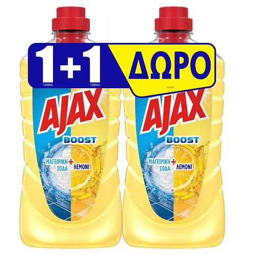 Καθαριστικό Πατώματος Boost Μαγειρική Σόδα και Λεμόνι Ajax (2x1000ml) 1+1 Δώρο