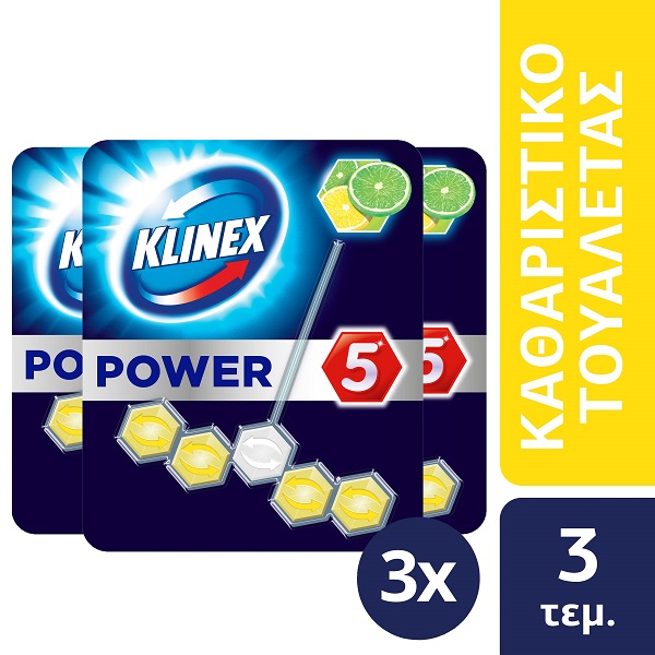 Wc Βlock Power 5 Πράσινο Λεμόνι Klinex (3×55 g) τα 3 τεμ -40%