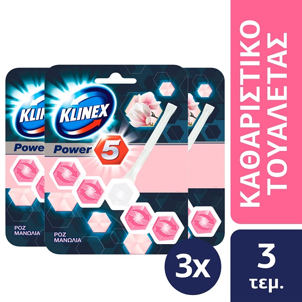Wc Βlock Power 5 Ροζ Μανώλια Klinex (3×55 g) τα 3 τεμ -40%