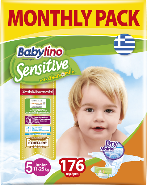 Πάνες Babylino Sensitive Μηνιαίο Πακέτο (176 τεμ) No 5 (11-25 Kg)