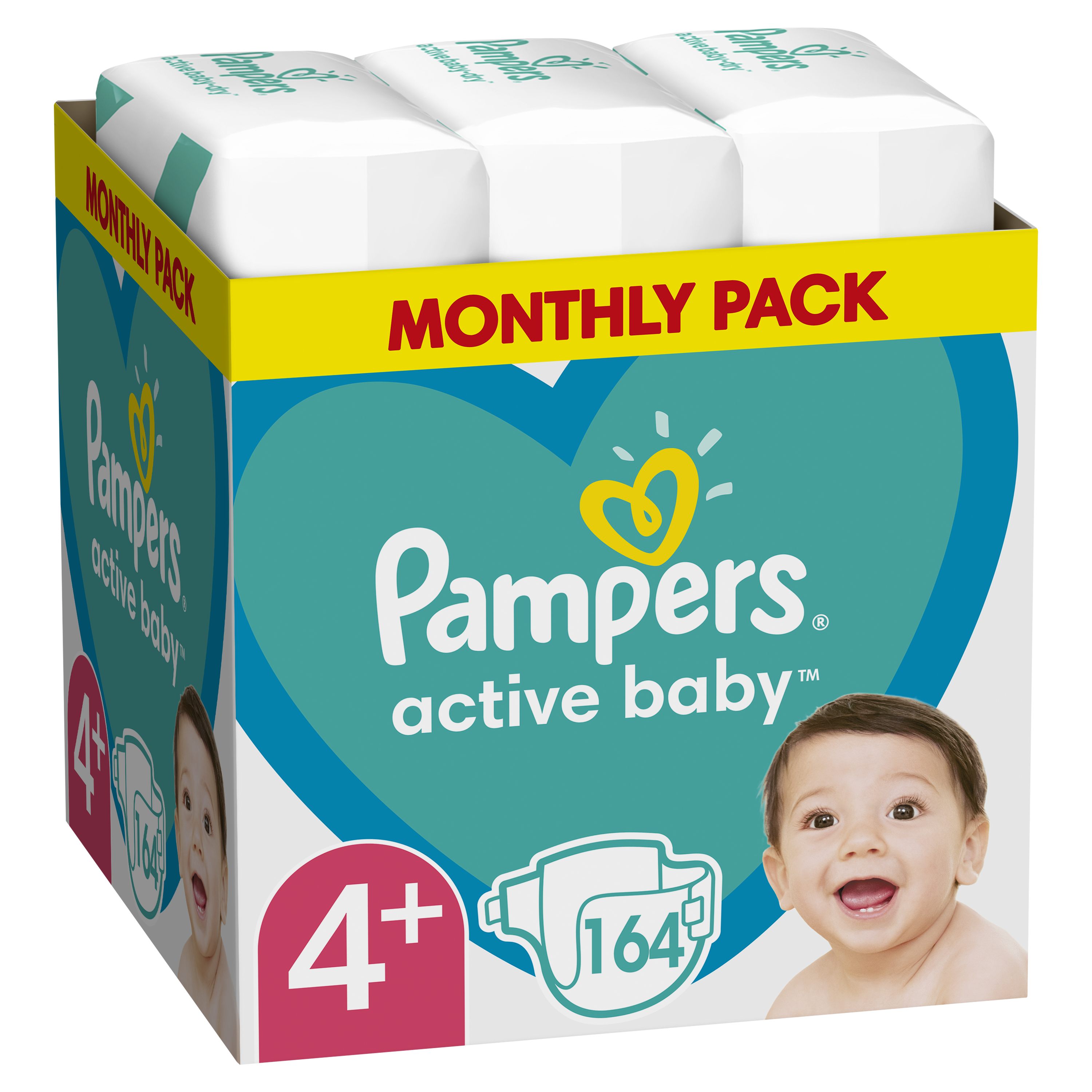 Πάνες Μέγεθος 4+ (10-15kg) Pampers Active Baby (164τεμ)