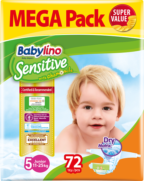 Πάνες Babylino Mega Pack No 5 (11-25 Kg) (72 τεμ)