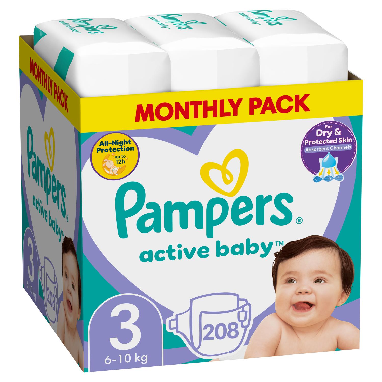 P&G Πάνες Pampers Active Baby Μέγεθος 3 (6-10 kg) (208τεμ)