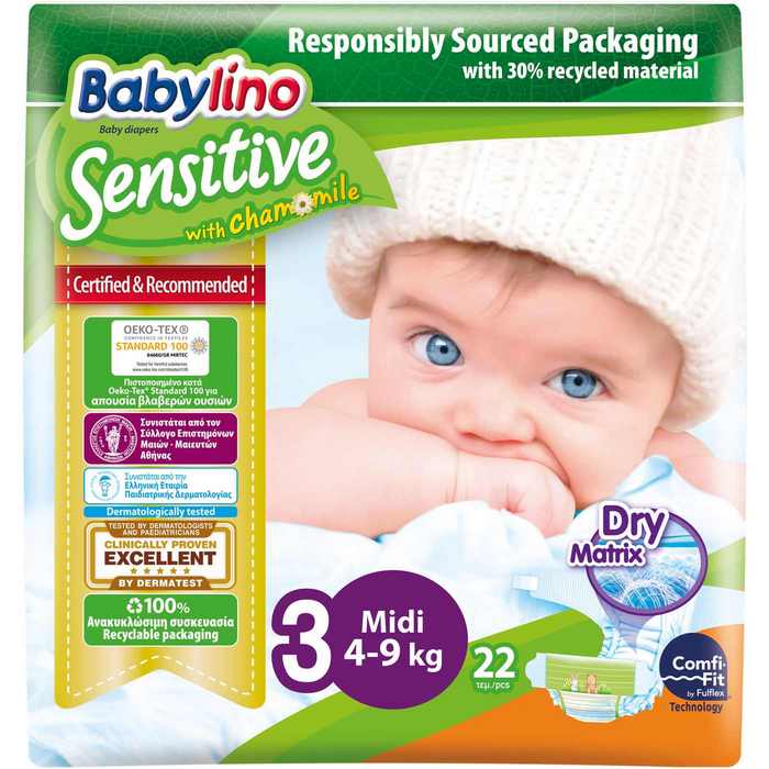 Πάνες Babylino Sensitive No 3 (4-9 Kg) (22τεμ)