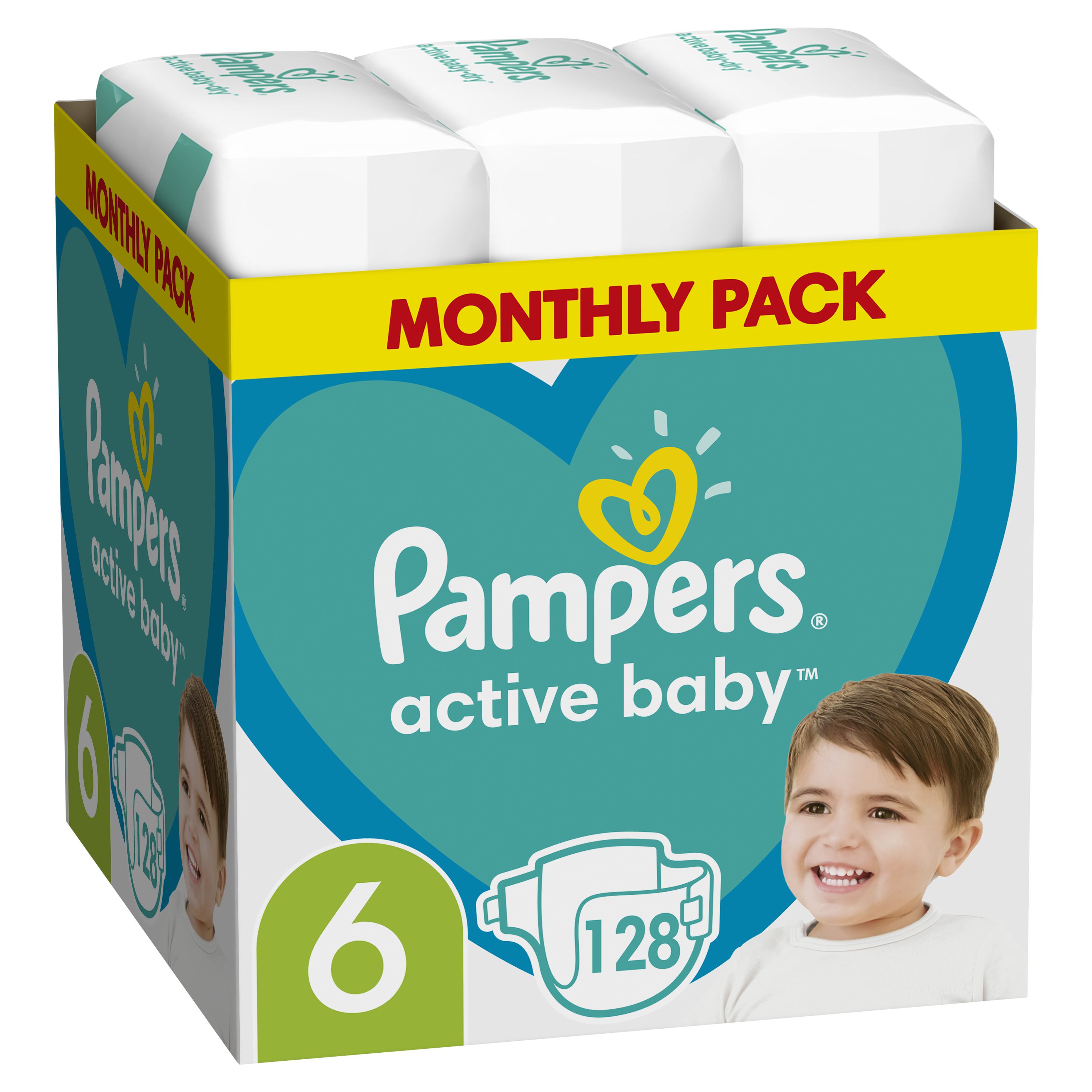 Πάνες Μέγεθος 6 (13-18kg) Pampers Active Baby (128τεμ)