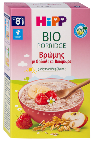 Gerolymatos International OTC Βιολογικό Porridge Βρώμης με Φράουλα και Βατόμουρο από τον 8ο Μήνα Hipp (250gr)