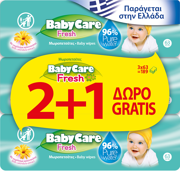 Μωρομάντηλα Babycare Fresh (3×63 τεμ) 2+1 Δώρο