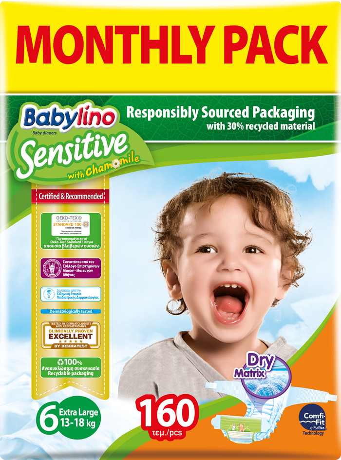 Πάνες Babylino Sensitive Μηνιαίο Πακέτο (160 τεμ) No 6 (13-18kg)