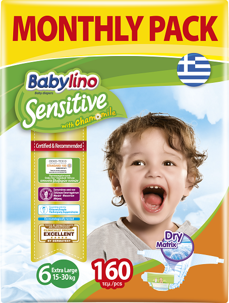 Πάνες Babylino Sensitive Μηνιαίο Πακέτο (160 τεμ) No 6 (15-30 Kg)