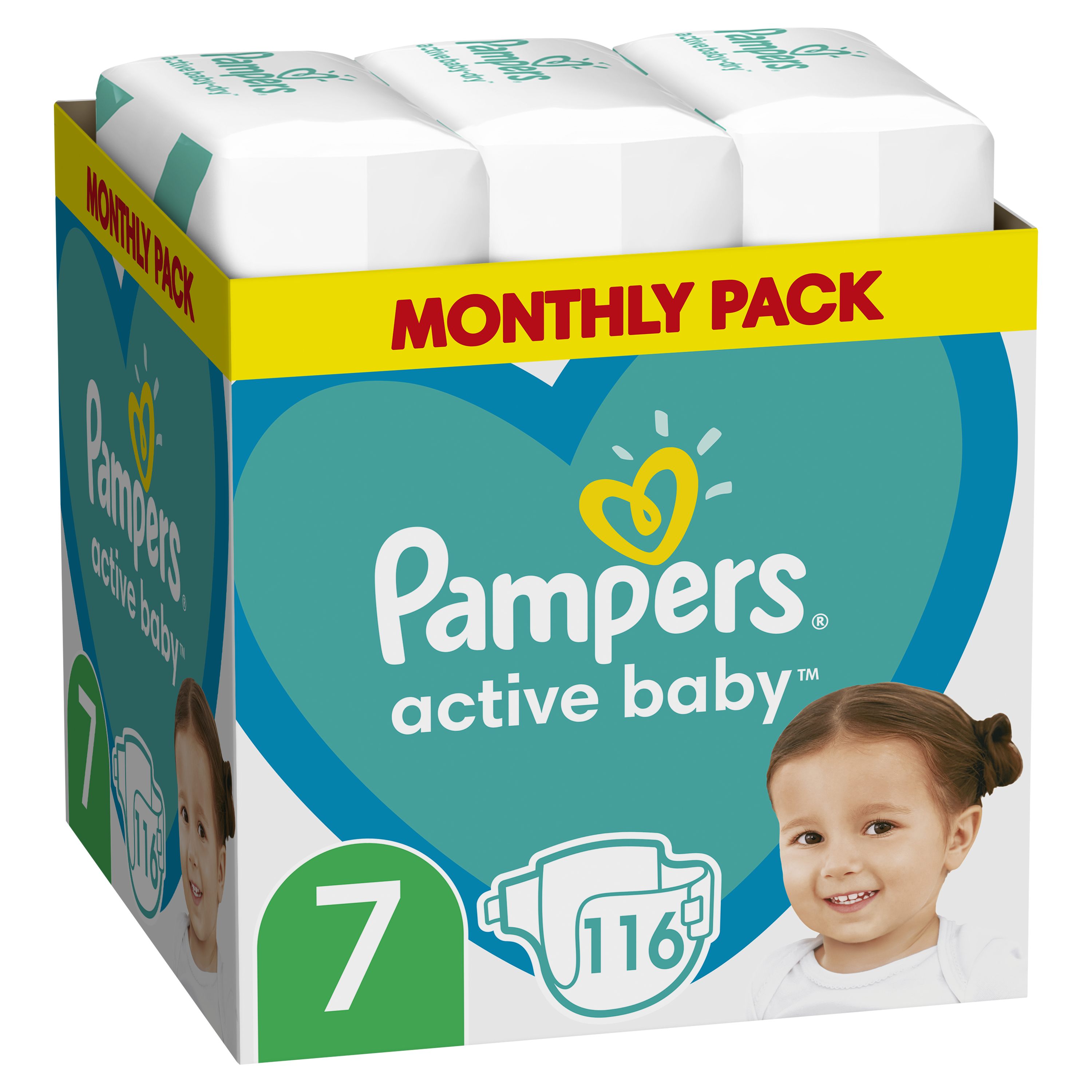 Πάνες Μέγεθος 7 (15kg+) Pampers Active Baby (116τεμ)