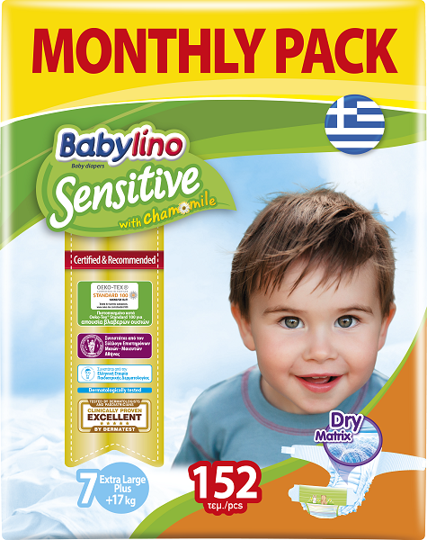 Πάνες Babylino Sensitive Μηνιαίο Πακέτο (152 τεμ) No 7 (17+ Kg)