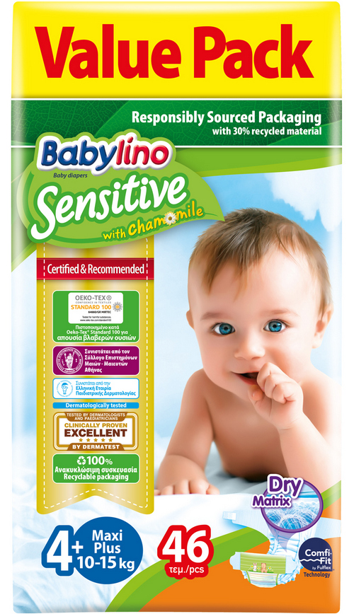 Πάνες Babylino Sensitive Value Pack No 4+ (10-15 Kg) (46 τεμ)