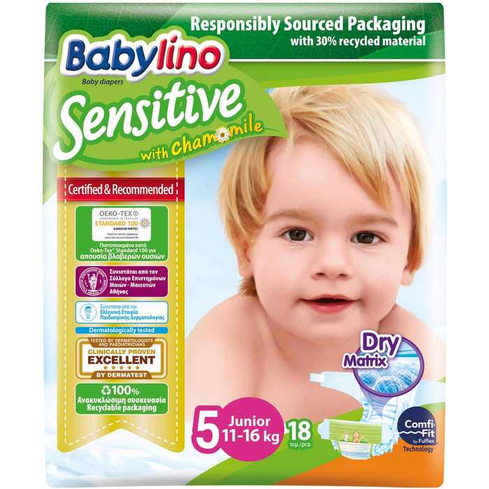 Πάνες Babylino Sensitive No 5 (11-16kg) (18τεμ)