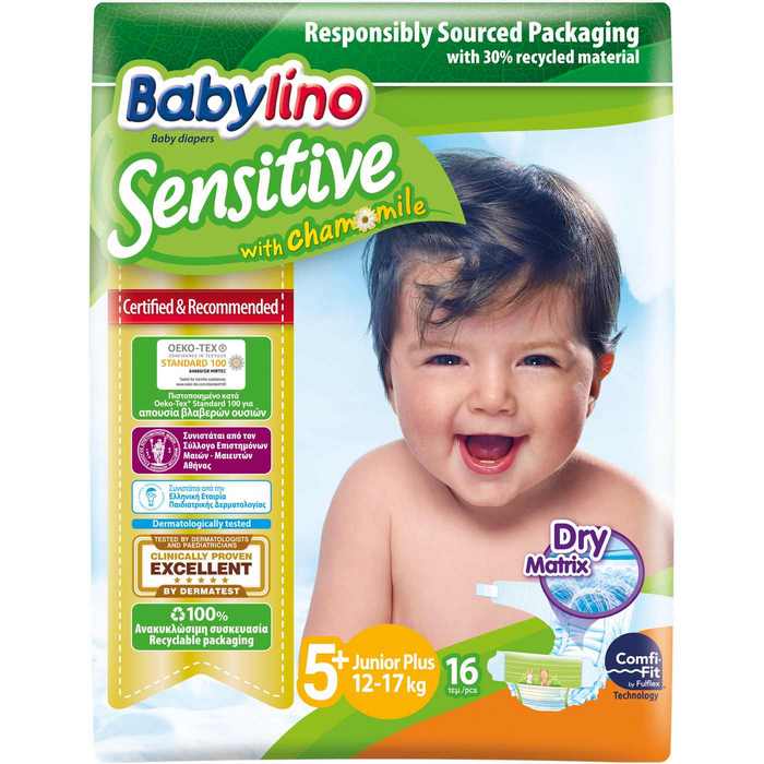 Πάνες Babylino Sensitive No 5+ (12-17Kg) (16τεμ)