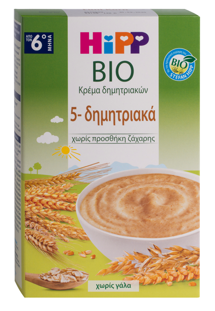Gerolymatos International OTC Βιολογική Κρέμα 5 Δημητριακών Χωρίς Γάλα, από τον 6ο Μήνα Hipp (200g)