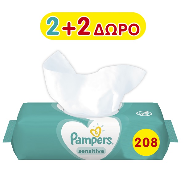 Μωρομάντηλα Sensitive Pampers (4×52τεμ) 2+2 Δώρο