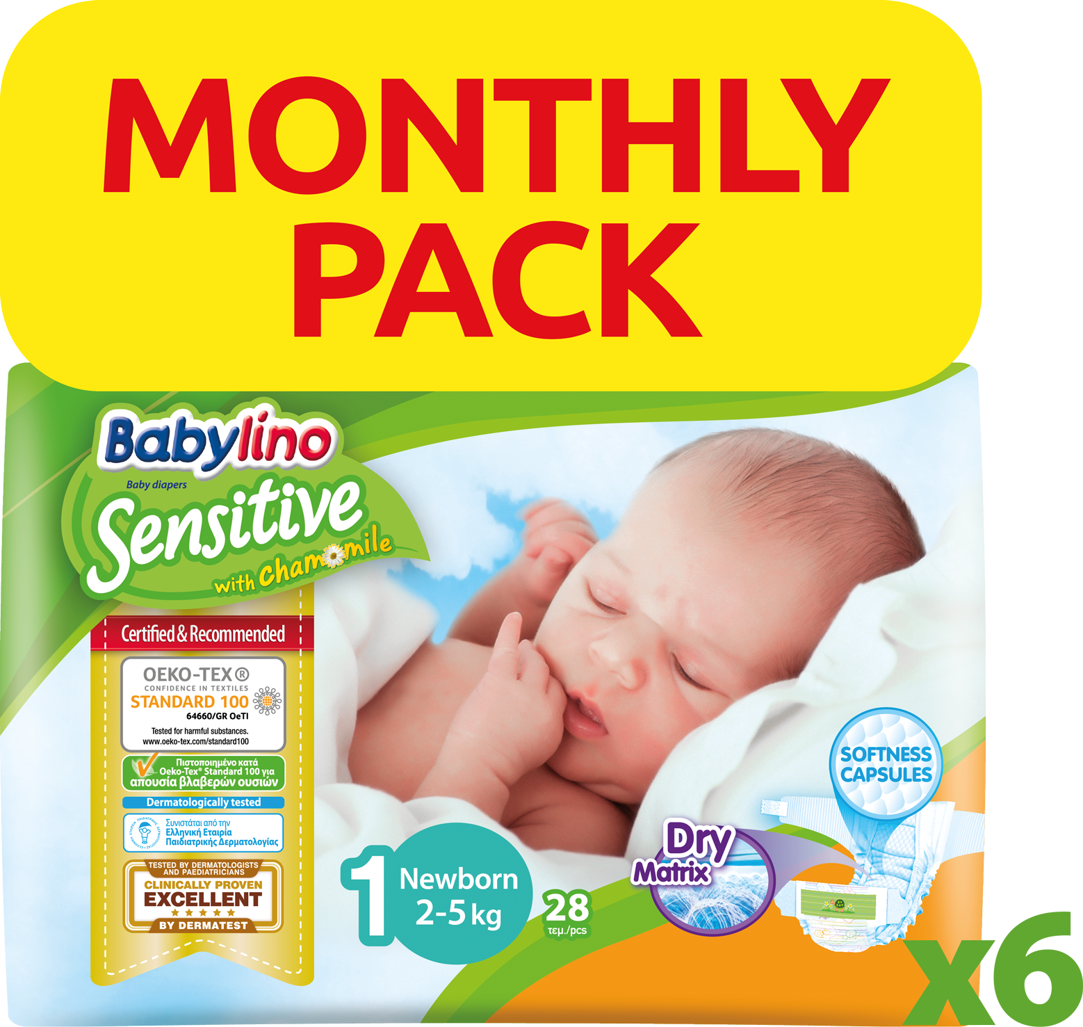 Πάνες Babylino Sensitive Μηνιαίο Πακέτο (168 τεμ) No 1 (2-5 Kg)