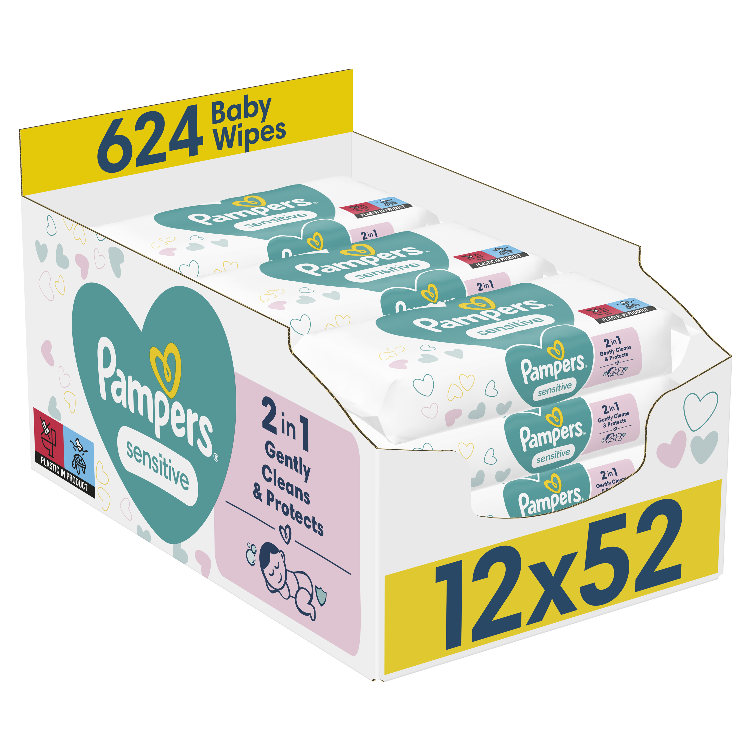 P&G Μωρομάντηλα Sensitive Pampers (12x52τεμ)