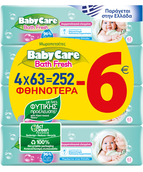 Μωρομάντηλα Bath Fresh BabyCare (4×63τεμ) -6€