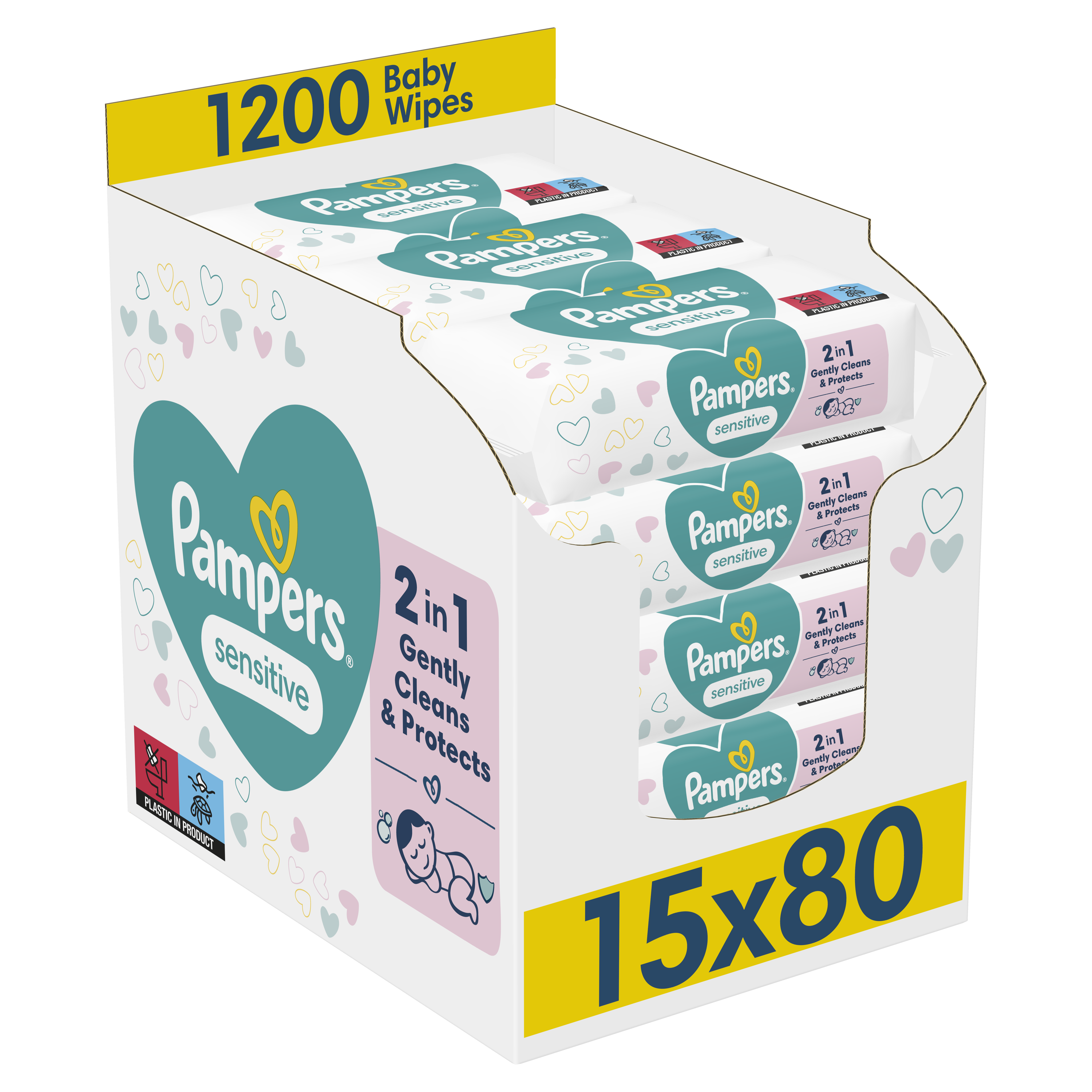 P&G Μωρομάντηλα Sensitive Pampers (15x80τεμ)