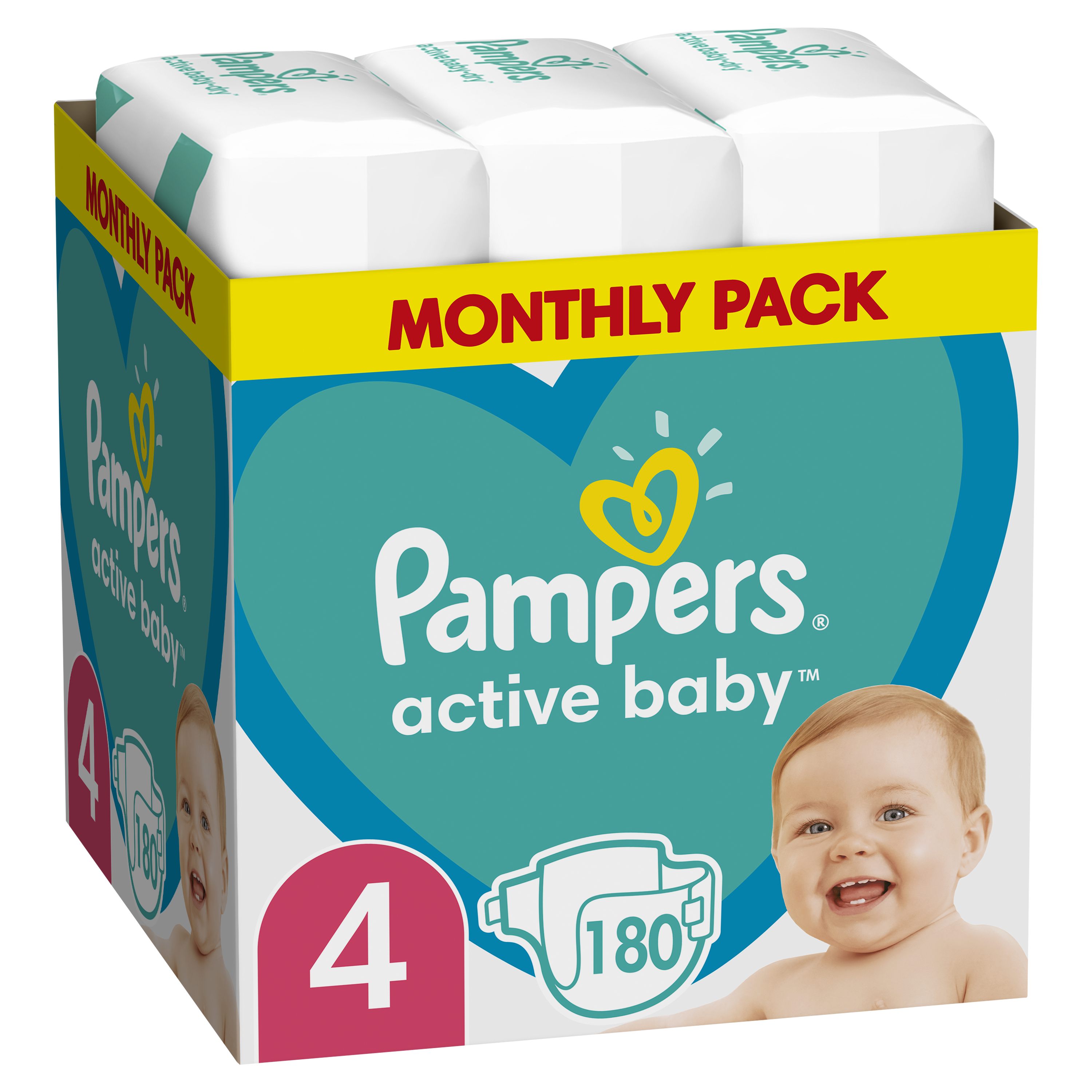 Πάνες Μέγεθος 4 (9-14kg) Pampers Active Baby (180τεμ)
