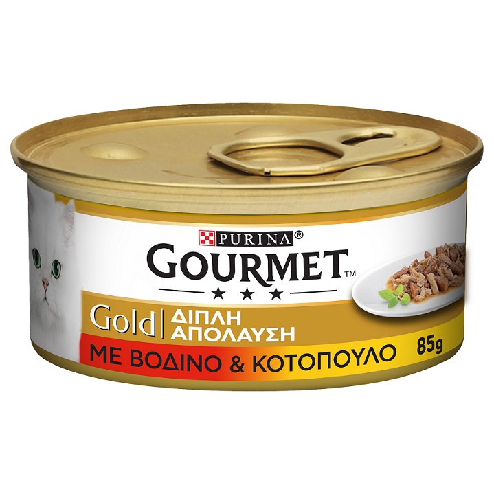 Τροφή για γάτες Βοδινό & Κοτόπουλο Double Pleasure Gourmet Gold (85g)