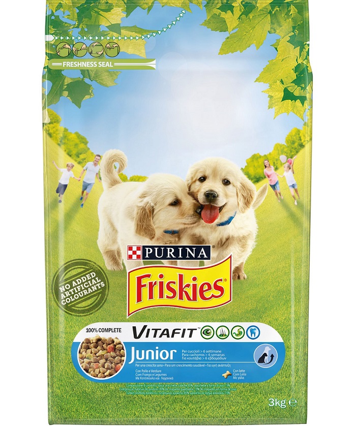 Ξηρά Τροφή Junior Κοτόπουλο Γάλα και Λαχανικά Friskies (3 Κg)