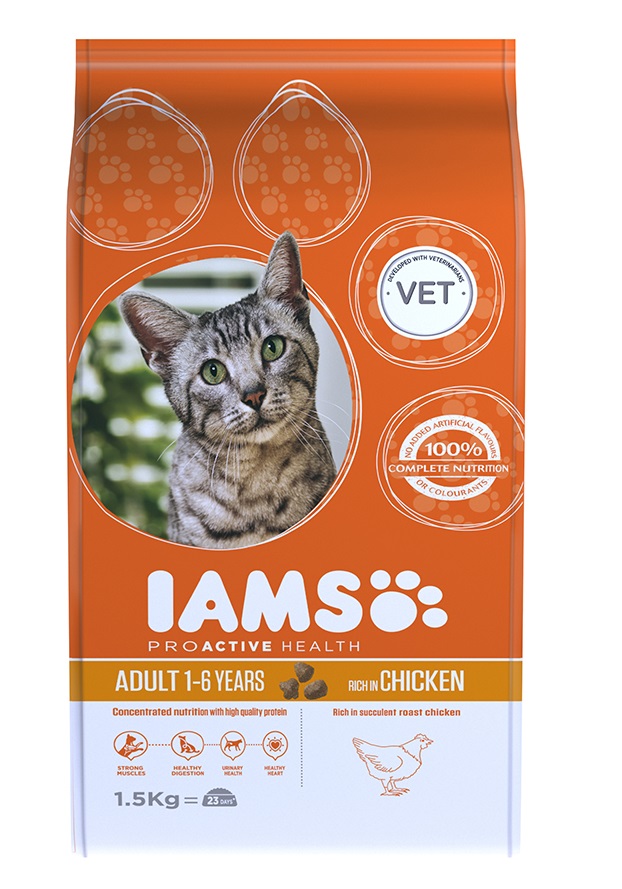 Ξηρά Τροφή για Ενήλικες Γάτες με Κοτόπουλο IAMS (1.5kg)