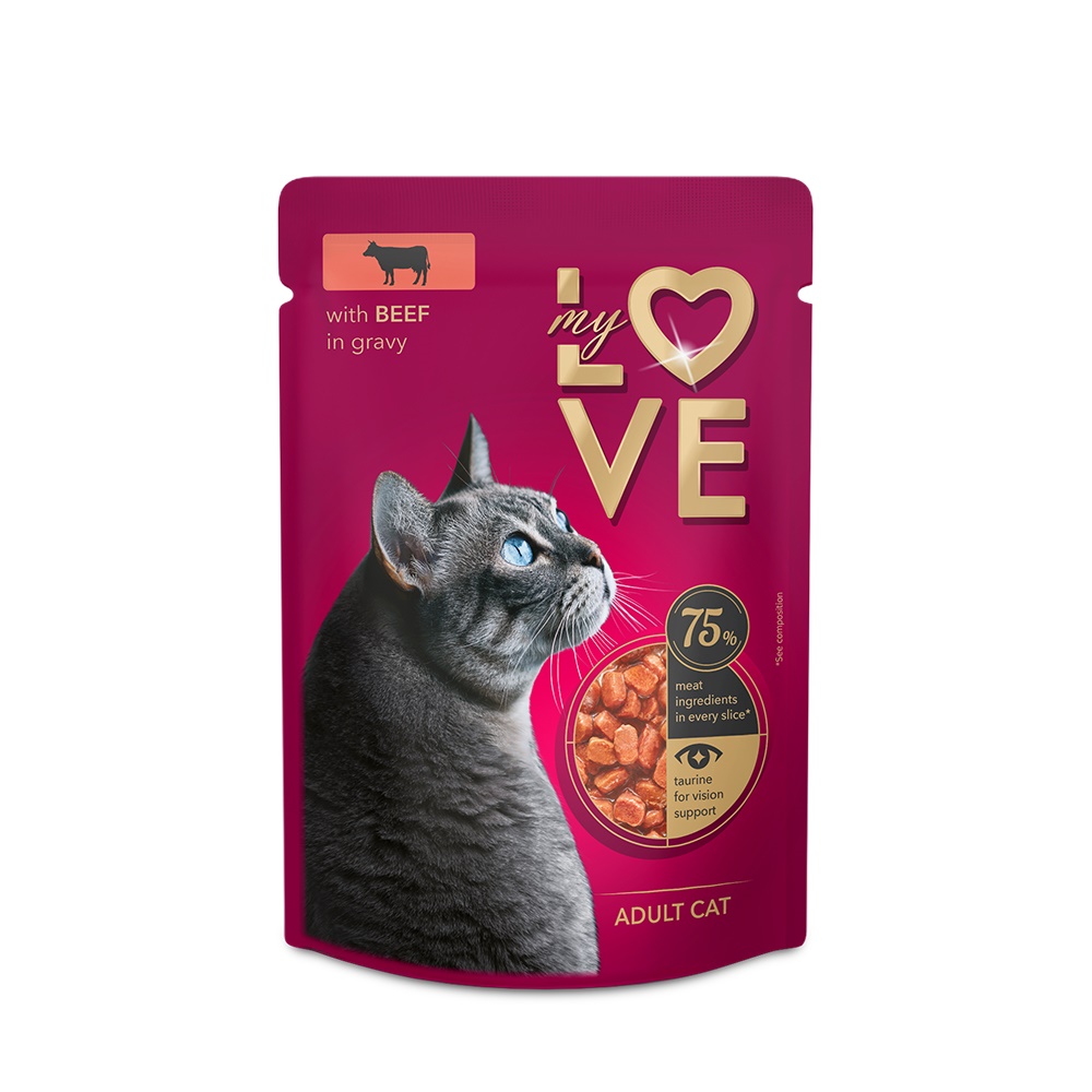 PETLINE Υγρή Τροφή για Γάτες με Βοδινό σε Σάλτσα My Love (85gr)
