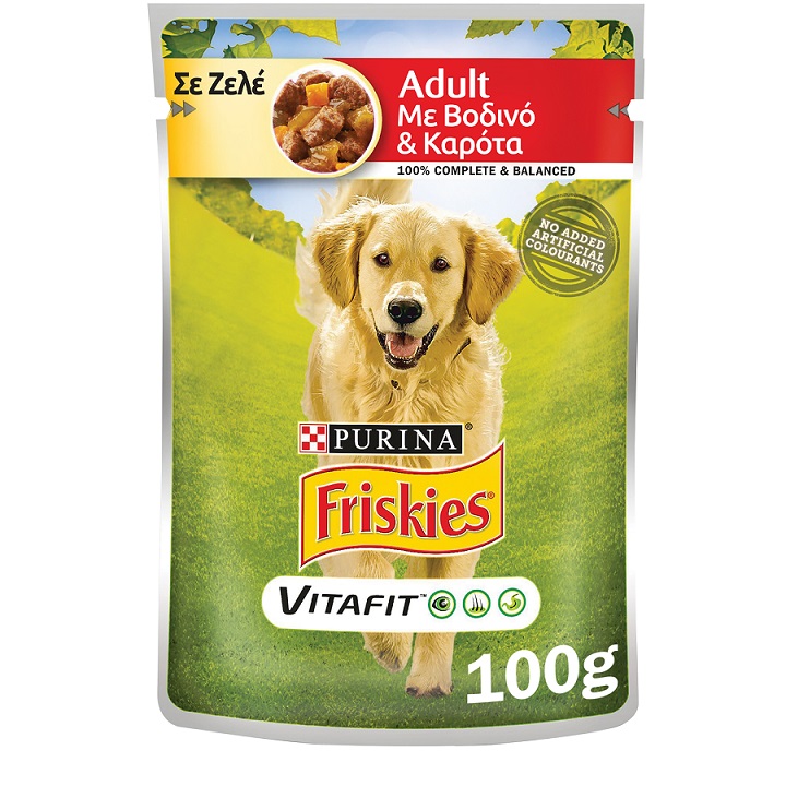 Τροφή για σκύλους Βοδινό και Καρότα σε Ζελέ Friskies (100g)