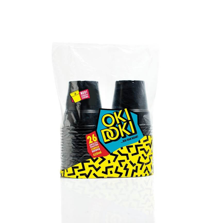 Ποτήρι Κοντό Μαύρο Old School Oki Doki (420ml/26 τεμ)