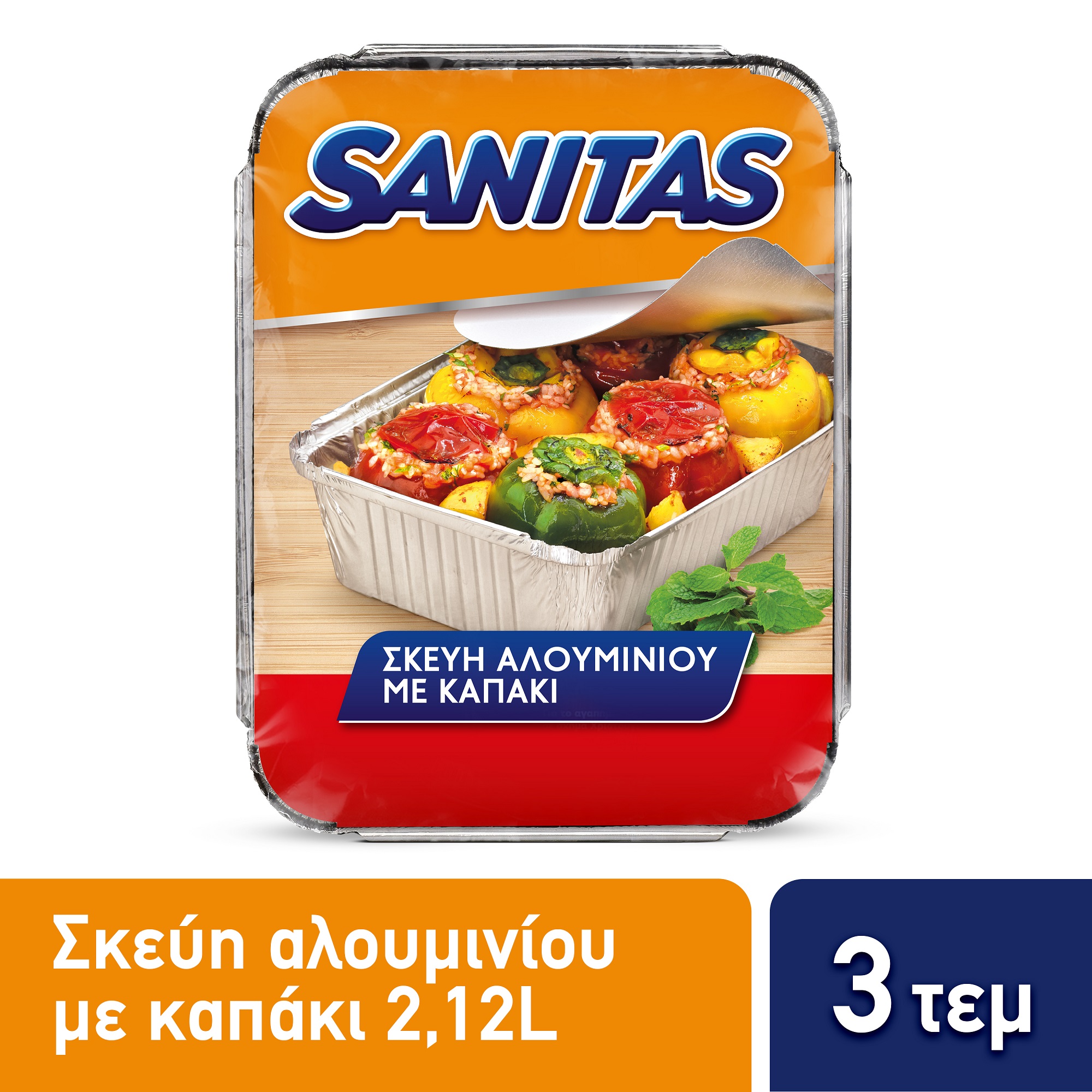Σκεύος Αλουμινίου Μεγάλο Παραλληλόγραμμο με Καπάκι Sanitas (3 τεμ)