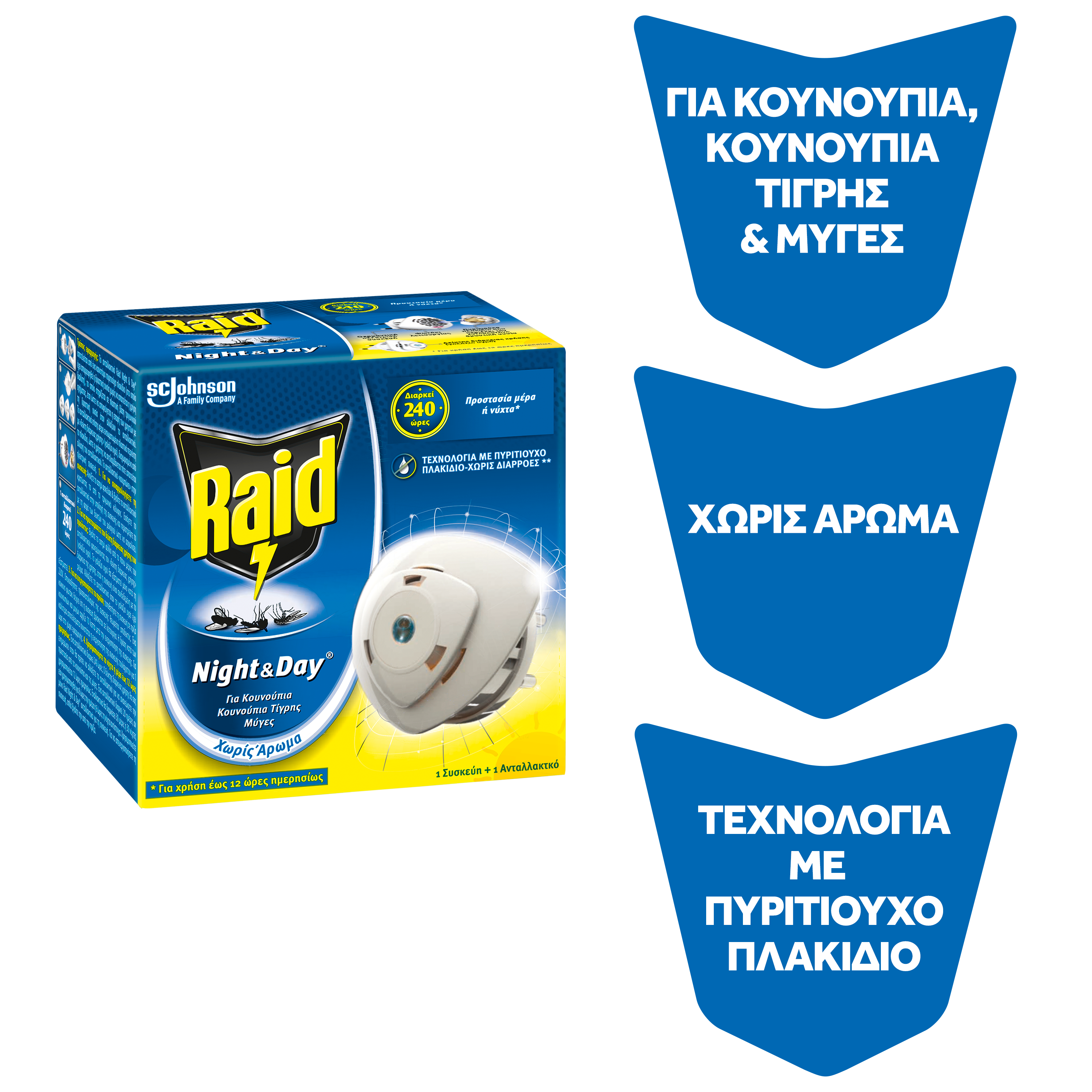 Εντομοαπωθητική Αυτόματη Συσκευή Night & Day Σετ Raid