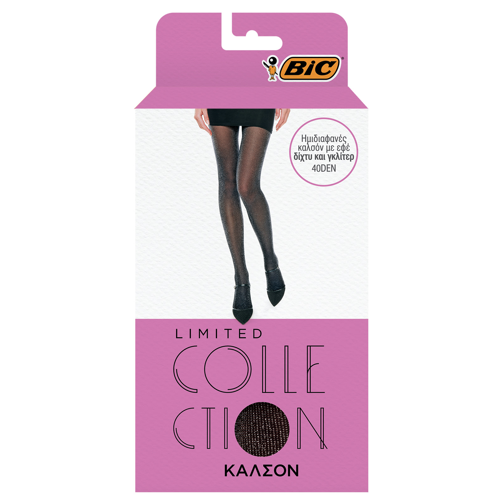 40DEN Black Translucent Tights with Mesh Effect and Glitter Medium Large Limited Collection Bic 1pc