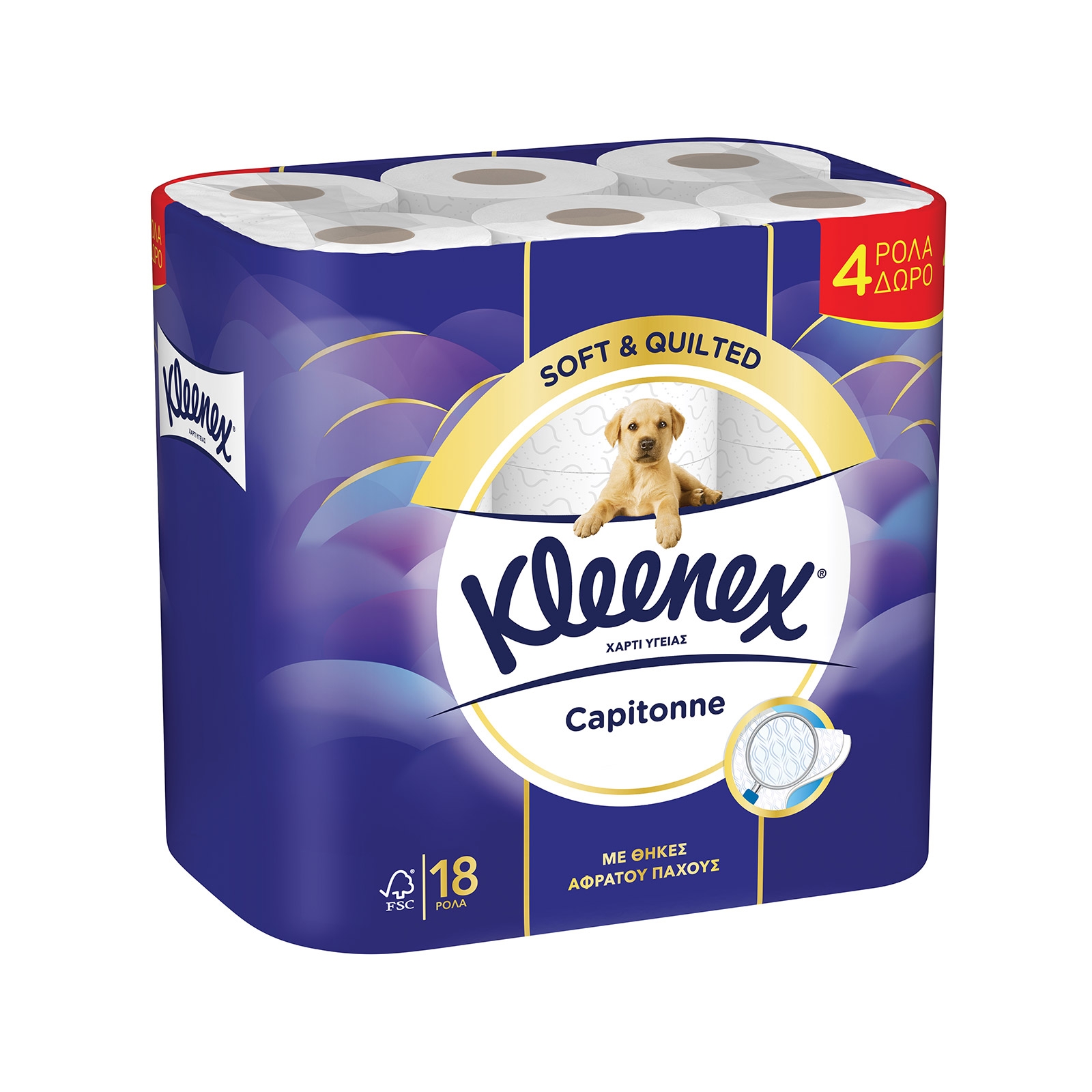 Χαρτί Υγείας 2φυλλο Kleenex Capitone 14+4 δώρο (18 ρολά*74.3g)