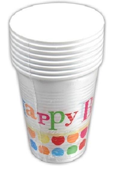 Ποτήρια Πλαστικά Happy Birthday Decorata (8 τεμ)