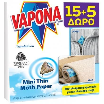 Henkel Laundry Σκοροκτόνα Φυλλαράκια σε Κουτί Mini Thin Moth Paper Vapona (15+5 τεμ. Δώρο)