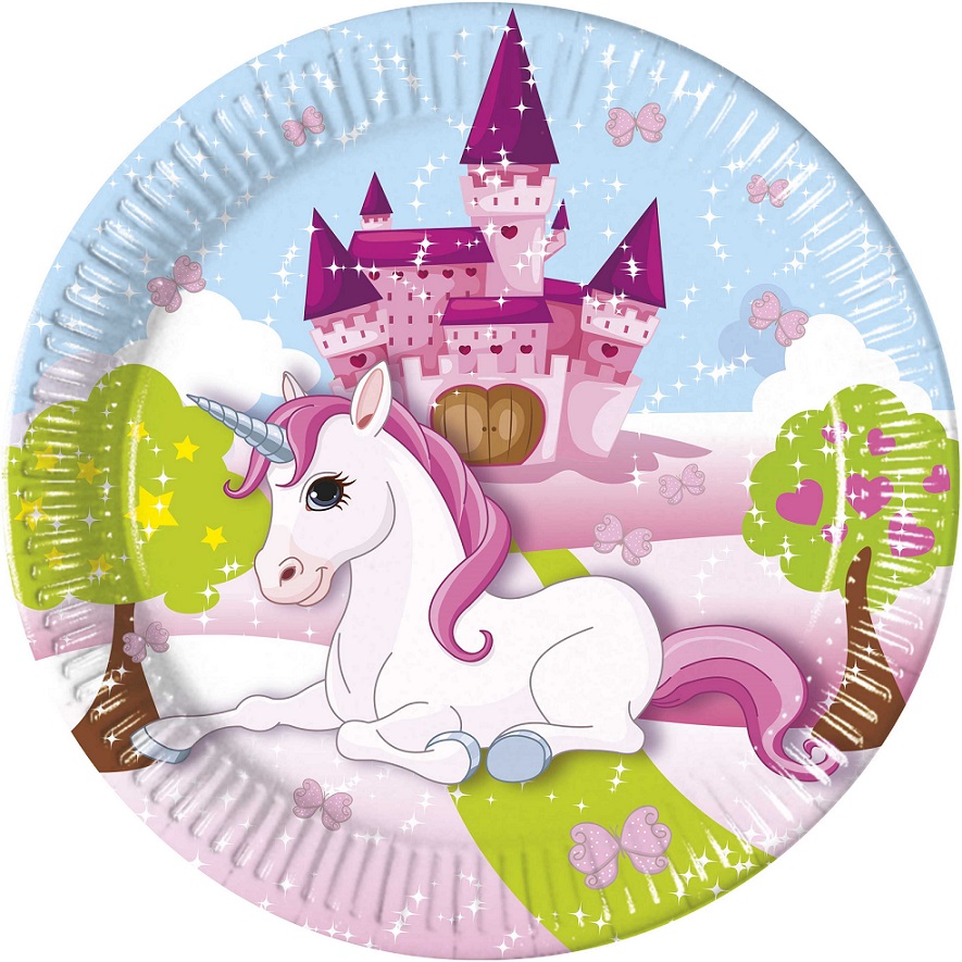 Πιάτα Χάρτινα Μεγάλα Unicorn 23cm (8 τεμ)