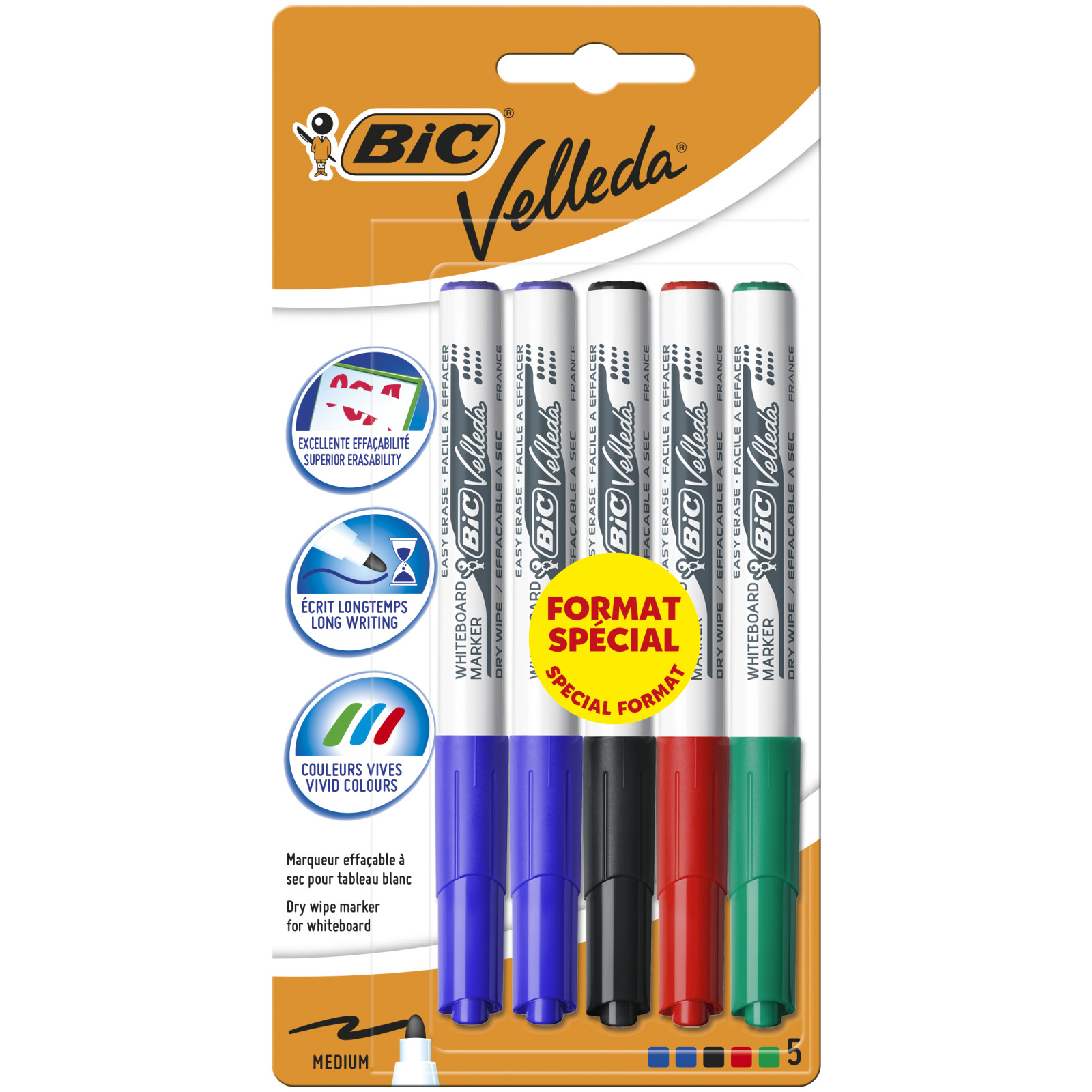 Bic Μαρκαδόροι Λευκοπίνακα Μπλε-Μαύρο-Κόκκινο-Πράσινο Bic Velleda 1741 (5τεμ)