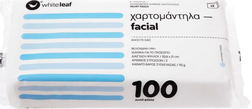 Χαρτομάντηλα Facial νάυλον 100φύλλα White Leaf (115g)