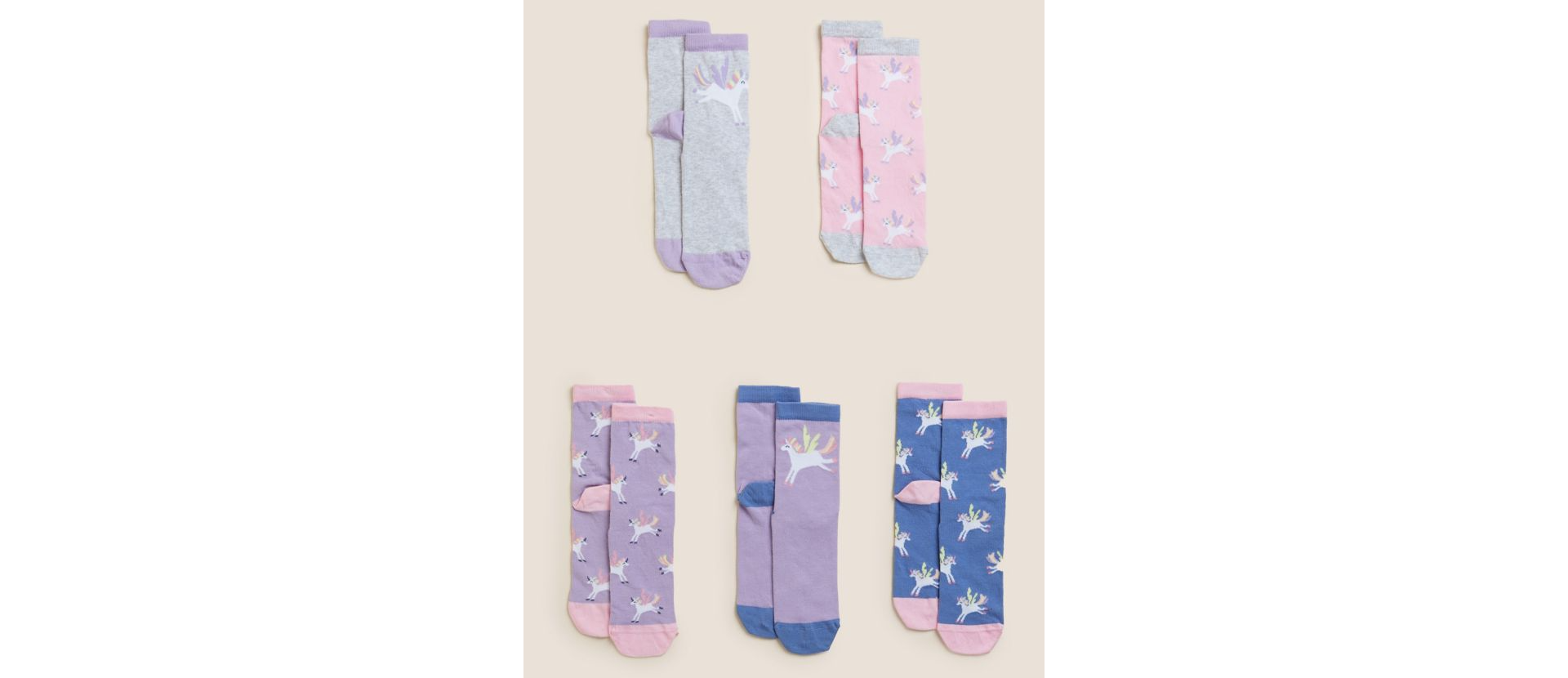 Marks & Spencer Κάλτσες Πολύχρωμες με σχέδιο Μονόκερο και Υψηλή Περιεκτικότητα σε Βαμβάκι (2-3 ετών) Marks & Spencer (5τεμ)