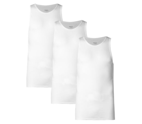Marks & Spencer Αμάνικα Φανελάκια Λευκά από 100% βαμβάκι (XL) Marks & Spencer (3τεμ)