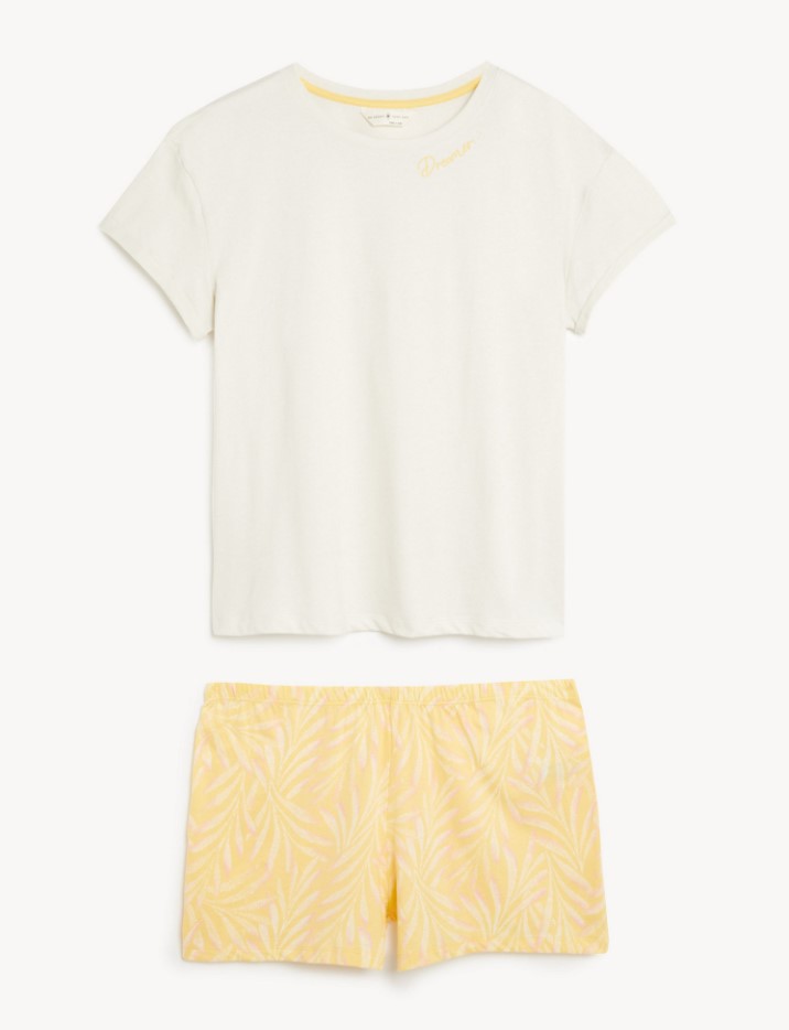 Marks & Spencer Σετ Πιτζάμας Κίτρινο με Σορτς και Print Φοίνικες από 100% βαμβάκι (S) Marks & Spencer