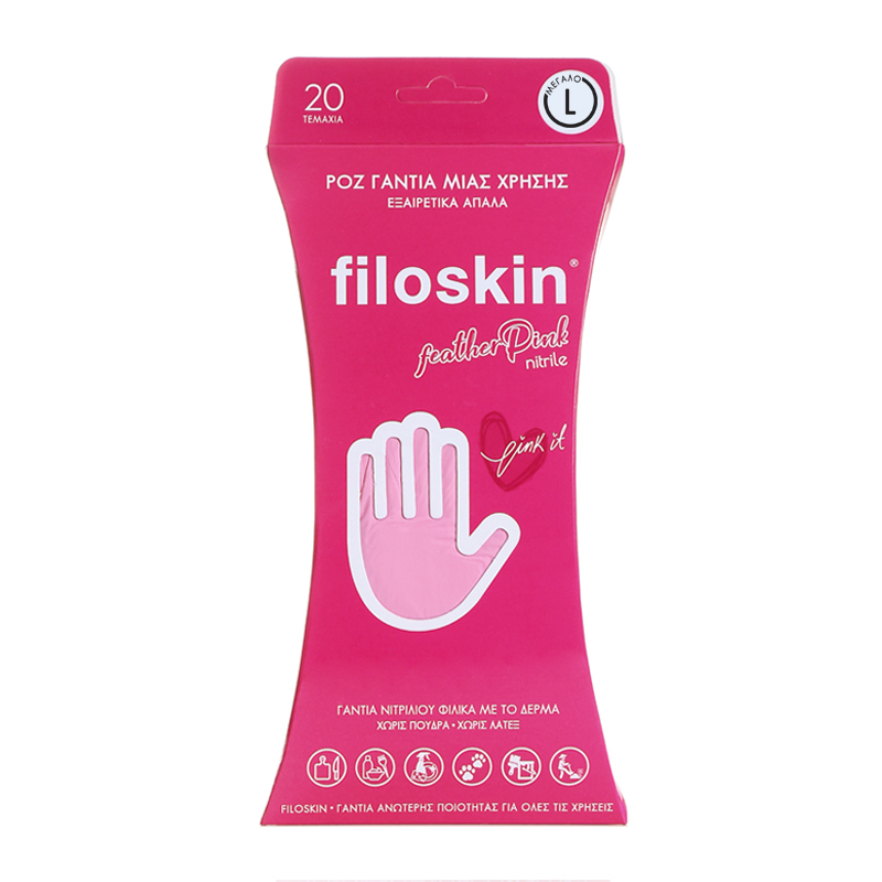 Γάντια Νιτριλίου Χωρίς Πούδρα Ροζ Large Filoskin (20 τεμ)